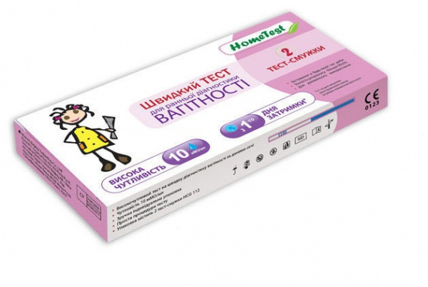 ТЕСТ ДЛЯ РАННЕЙ ДИАГНОСТИКИ БЕРЕМЕННОСТИ (В МОЧЕ) HOMETEST HCG110, полоска 3 мм №2