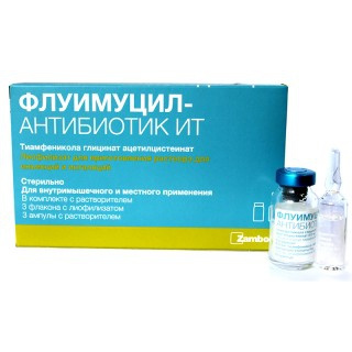 ФЛУИМУЦИЛ АНТИБИОТИК ИТ порошок лиофил. д/п р-ра д/ин. 500 мг фл., с раств. в амп. 4 мл №3