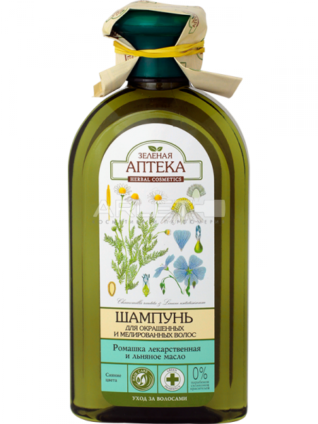 ШАМПУНЬ «ЗЕЛЕНАЯ АПТЕКА» «РОМАШКА ЛЕКАРСТВЕННАЯ И ЛЬНЯНОЕ МАСЛО» д/окраш. и мелир. вол., 350 мл