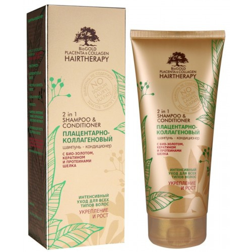 ШАМПУНЬ-КОНДИЦИОНЕР ПЛАЦЕНТАРНО-КОЛЛАГЕНОВЫЙ С БИО-ЗОЛОТОМ, КЕРАТ. И ПРОТ. ШЕЛКА 200 мл
