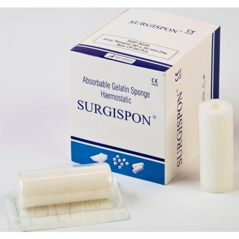 ГУБКА ГЕМОСТАТИЧЕСКАЯ СТЕРИЛЬНАЯ ЖЕЛАТИНОВАЯ SURGISPON РАССАСЫВАЮЩАЯСЯ 80х30 мм, тампон №1