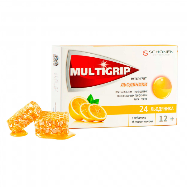 МУЛЬТИГРИП леденцы мед и лимон №24