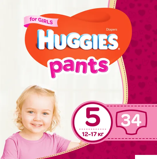 ПОДГУЗНИКИ-ТРУСИКИ ДЕТСКИЕ ГИГИЕНИЧЕСКИЕ HUGGIES 5, Girl №34