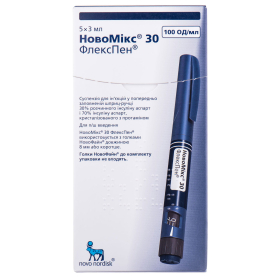 НОВОМІКС 30 ФЛЕКСПЕН суспензія для ін'єкцій 100од/мл картридж 3мл вкладений в шприц-ручку №5