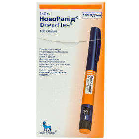 НОВОРАПІД ФЛЕКСПЕН розчин для ін'єкцій 100од/мл картридж 3мл в шприц-ручці №5