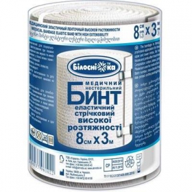 БИНТ МЕДИЦИНСКИЙ ЭЛАСТИЧНЫЙ ЛЕНТОЧНЫЙ ВЫСОКОЙ РАСТЯЖИМОСТИ 8 см х 3 м