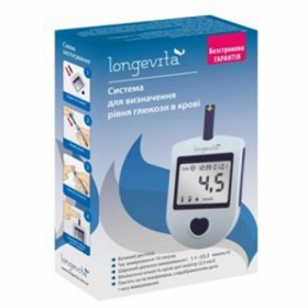 ГЛЮКОМЕТР СИСТЕМА ДЛЯ ОПРЕДЕЛЕНИЯ УРОВНЯ ГЛЮКОЗЫ В КРОВИ ЛОНГЕВИТА «LONGEVITA»