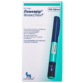 ЛЕВЕМИР ФЛЕКСПЕН раствор для инъекций 100 ЕД/мл шприц-ручка многодоз. 3 мл №5