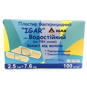 ПЛАСТИР бактерицидний IGAR тип водостійкий на пвх основі 2,5*7,6см №100