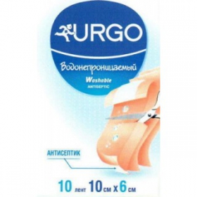 ПЛАСТЫРЬ МЕДИЦИНСКИЙ URGO водонепроницаемый с антисептиком 10 см х 6 см, лента №10