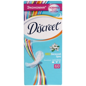 ПРОКЛАДКИ ГИГИЕНИЧЕСКИЕ DISCREET DEO SPRING BREEZE MULTIFORM PANTYLINERS №60