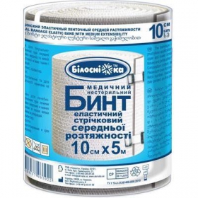 БИНТ МЕДИЦИНСКИЙ ЭЛАСТИЧНЫЙ ЛЕНТОЧНЫЙ СРЕДНЕЙ РАСТЯЖИМОСТИ 10 см х 5 м