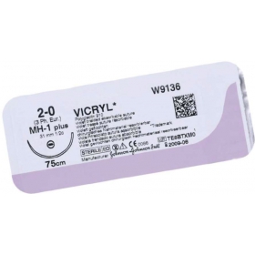 ВИКРИЛ с покрытием (полиглактин 910) 2/0, фиолет. 75 см, игла 36 мм колющая 1/2 №1