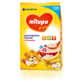 КАША МОЛОЧНАЯ СУХАЯ БЫСТРОРАСТВОРИМАЯ КУКУРУЗНО- РИСОВАЯ С БАНАНОМ МИЛУПА «MILUPA» 210 г