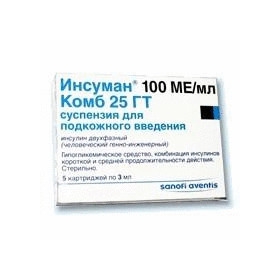 ІНСУМАН КОМБ 25 суспензія для ін'єкцій 100од/мл картридж 3мл №5