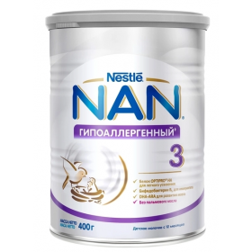 СМЕСЬ СУХАЯ МОЛОЧНАЯ НАН «NAN 3 ГИПОАЛЛЕРГЕННЫЙ» банка жестяная 400 г, с 12 месяцев