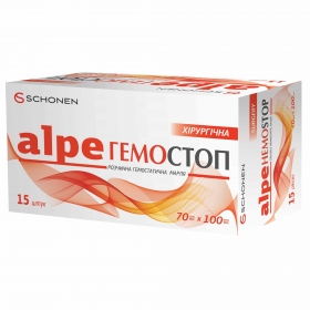 АЛПЕ ГЕМОСТОП ХИРУРГИЧЕСКАЯ РАСТВОРИМАЯ ГЕМОСТАТИЧЕСКАЯ МАРЛЯ 70ммх100мм №15