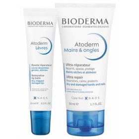 БИОДЕРМА Атодерм бальзам для губ 15мл + Атодерм крем для рук 50мл НАБОР