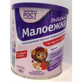 ПЕДИАШУР ПИТАНИЕ ПОЛНОЦЕННОЕ СБАЛАНСИРОВАННОЕ PEDIASURE МАЛОЕЖКА клубника 400г