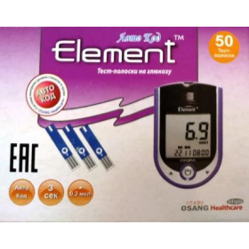 ТЕСТ-ПОЛОСКИ КОНТРОЛЯ УРОВНЯ ГЛЮКОЗЫ В КРОВИ ELEMENT №50