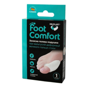 МІЛПЛАСТ ФУТ КОМФОРТ подушка захисна гелева при вальгусній деформації великого пальця стопи 1 штука