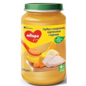ПЮРЕ МИЛУПА «MILUPA» тыквенное с морковью, картофелем и цыпленком из 6месяцев 200г