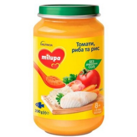 ПЮРЕ МИЛУПА «MILUPA» с томатами, рыбой и рисом с 8 месяцев 200г