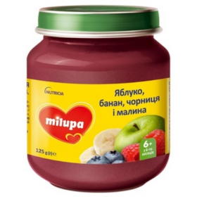 ПЮРЕ МИЛУПА «MILUPA» яблоко, банан, черника, малина с 6 месяцев 125г