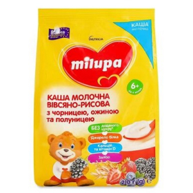 КАША молочная сухая быстрорастворимая овсяно-рисовая МИЛУПА «MILUPA» черника, ежевика, клубника 210г